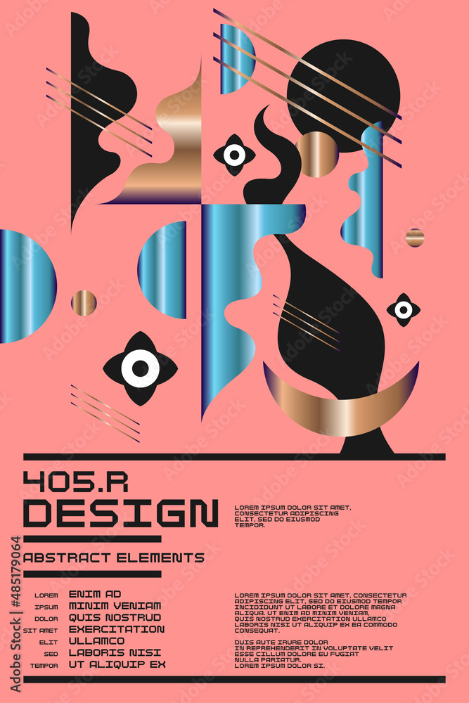 Poster composition with dynamic and geometric shapes. abstract background for design.