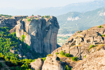 beautiful complex of Meteora monasteries built on rocks, Thessaly, Greece - obrazy, fototapety, plakaty