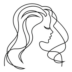 Girl head silhouettes in modern single line style. Continuous line drawing, aesthetic home decor outline, posters, wall art, stickers, logo. Vector illustrations.