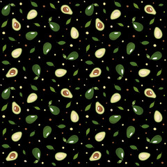 Seamless avocado pattern on black background Avocado print