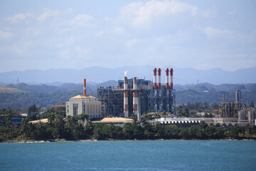 San Juan de Puerto Rico Power Station from the nearby San Felipe del Morro Castle in the old city of San Juan, Puerto Rico, United States.