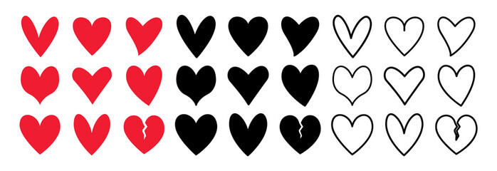 Set of hearts icons. Collection heart. Heart icons. Symbol love. Valentines day. Vector illustration.