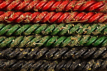 Texture of multicolored candles. Festive background.