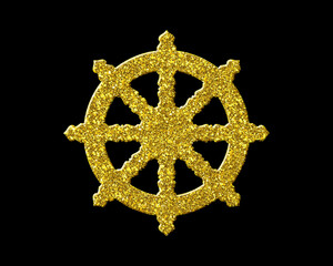 Dharmachakra, Dharma Wheel symbol Golden icon Gold Glitters logo illustration