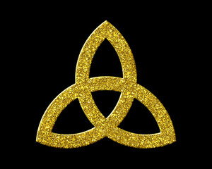 Trinity Knot, triquetra symbol Golden icon Gold Glitters logo illustration