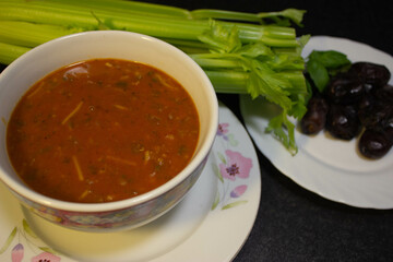 Traditional Moroccan soup - Harira. It is served for breakfast during Ramadan. Morocco
