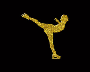 Ice Skating female symbol Golden icon Gold Glitters logo illustration