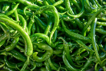 Full Frame Shot Of Green Chili Peppers.