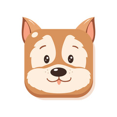 Muzzle dog in the form square icon. Children avatar cute animal in cartoon style.