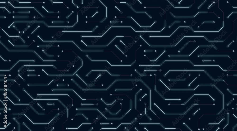 Poster animated looped abstract background high tech electronic circuit board. connected lines and dots. mi