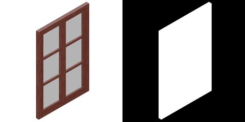 3D rendering illustration of a six panel double window