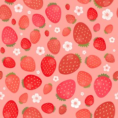 Seamless pattern with berry, pink, red, flower