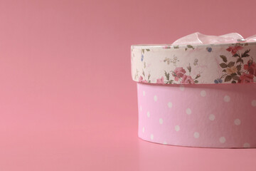 Pink gift wrapping, Valentine's Day, Women's Day, March 8. Copy space