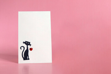 Postcard on pink background, with white space for text, Valentine's day, holiday greetings