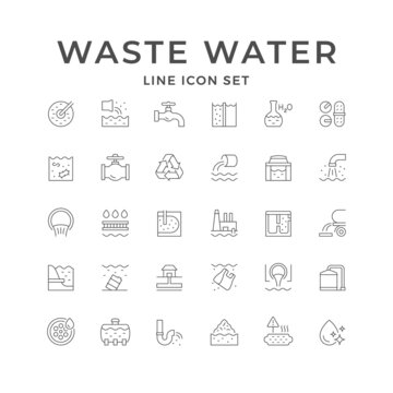 Set line icons of waste water