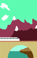 Train on the bridge ilustration