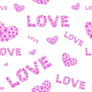 Watercolor Valentine's day seamless pattern with hearts and the inscription love
