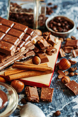 different types of chocolate bar, Coffee Bean, nougat and spices	
