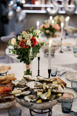 elite table setting with flowers at dinner in a restaurant