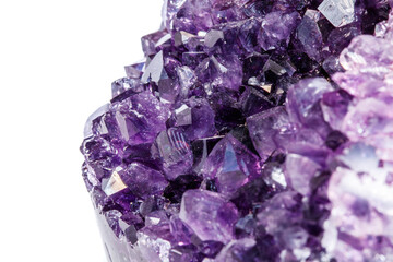 Amethyst Crystal Druse  macro mineral on white background