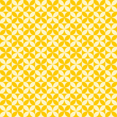 Abstract background. White and yellow geometrical pattern. Modern design. Diagonal line. Square pattern. White and yellow flower shape on square background. Crossing hatch. 