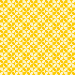 Abstract background. White and yellow geometrical pattern. Modern design. Diagonal line. Square pattern. White and yellow flower shape on square background. Crossing hatch. 
