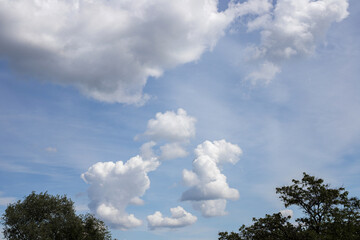Beautiful blue clouds in the sky. Blue sky background.