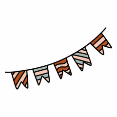 Festive garland flags. Hand drawn vector illustration in doodle style. Isolated element on a transparent background