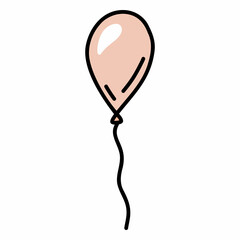 Festive soft pink balloon for birthday or party. Hand drawn vector illustration in doodle style. Isolated element on a transparent background