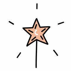 Festive magic wand star. Hand drawn vector illustration in doodle style. Isolated element on a transparent background