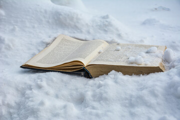 Winter wonderland in pages of magical book .
