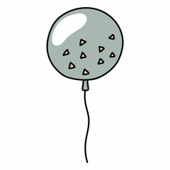 Festive round balloon for birthday or party. Hand drawn vector illustration in doodle style. Isolated element on a transparent background