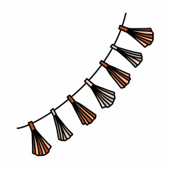 Festive garland flags in the form of tassels. Hand drawn vector illustration in doodle style. Isolated element on a transparent background