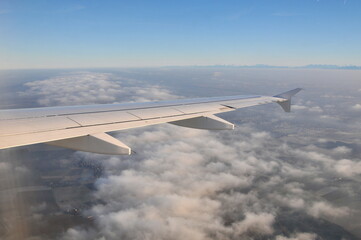 Fototapeta na wymiar Airplane's wing during flight