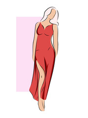 Vector art of a woman in a red dress. A woman in a negligee.