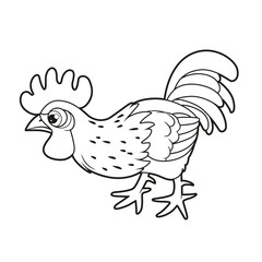 Cute cartoon rooster outlined for coloring book on white background