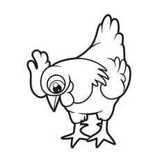 Cute cartoon hen outlined for coloring book on white background