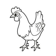 Cartoon hen outlined for coloring book on white background