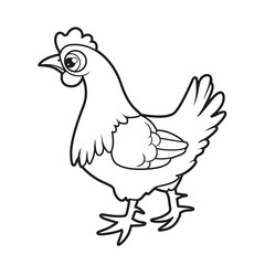 Cartoon hen going forward outlined for coloring book on white background