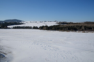 A winter countryside landscape in the province of Quebec, Canada