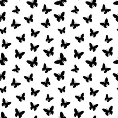 Obraz na płótnie Canvas Pattern of black silhouette butterflies. For background, wallpaper, banner, wrapping paper, textiles, postcards. Simple flat vector illustration