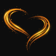 Golden heart frame with sparkles. Light effect. Vector illustration