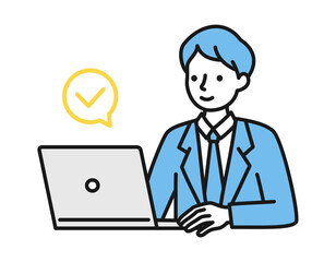 パソコンを操作する男性のイラスト　ビジネスシーン