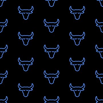 taurus zodiac seamless pattern, bright vector illustration on black background.