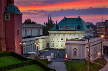 Polska, Mazowsze, Warszawa, barokowy Pałac pod Blachą wschód słońca