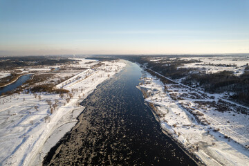 Winter river of Nemunas in Lithuania