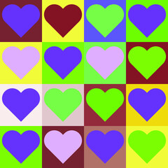 colorful heart design seamless pattern Heart shape on square background, different colors suitable for decoration. Digital backdrops, backdrops, wallpaper, wrapping paper, fabrics and more.