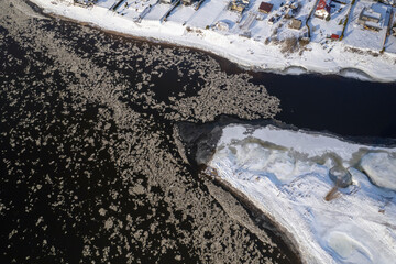 Winter river of Nemunas in Lithuania