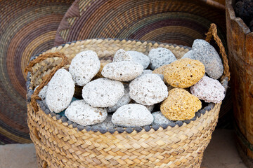 basket in the Egyptian market filled with pumice stone