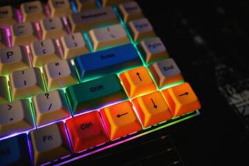 Control keys on led rgb keyboard background